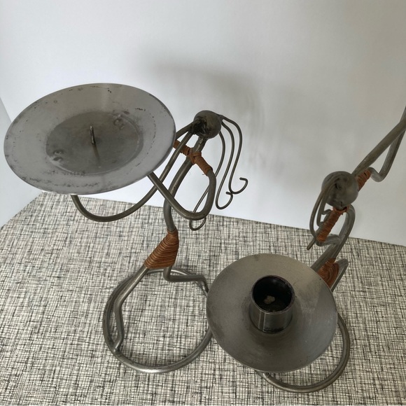 Metal Rattan MCM Candle Holders Band Horn Jazz Wire Art Sturdy Musical Decor - Picture 8 of 12